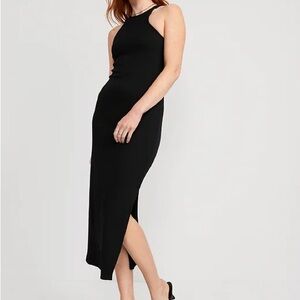 Old Navy Black Ribbed Midi Dress with side Slit